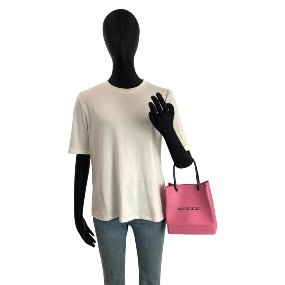 BALENCIAGA Shopping Tote XXS Pink Black Silver Hardware Leather 572411 Bag Sh... - Picture 7 of 10